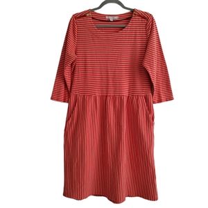 Boden Red Cream Striped Pocket Jersey Knit Dress